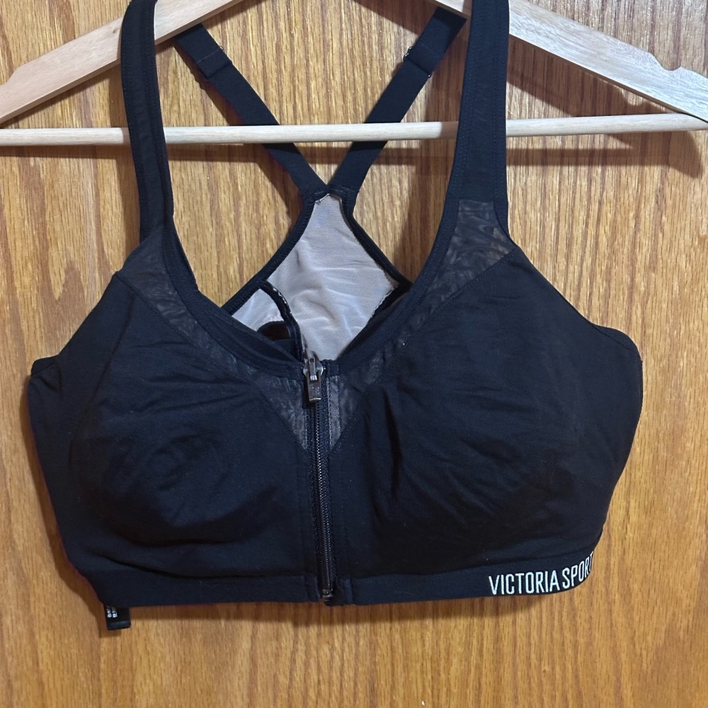 Victoria's Secret Sz 36D Black front‎ close Sports Bra with Mesh Detail